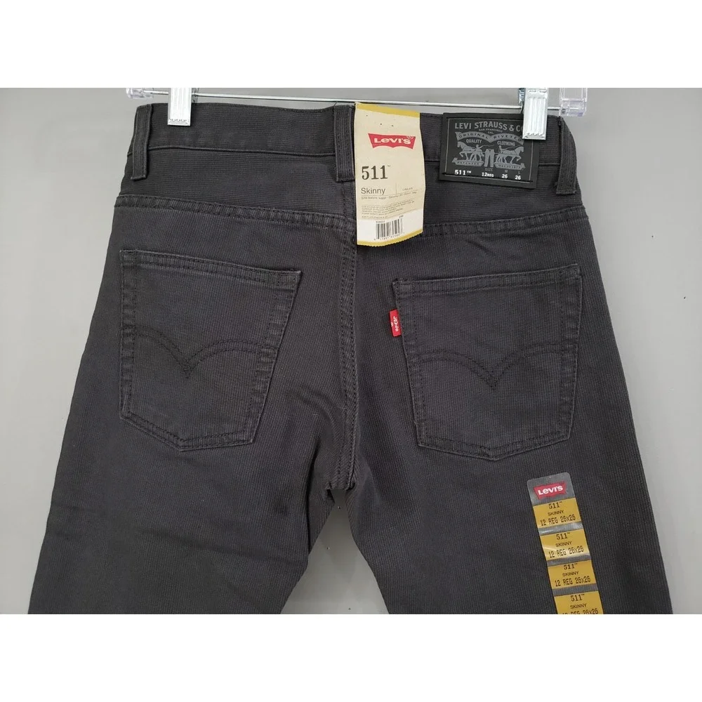 Levi's 511 Skinny Jeans Boys Size 12 Reg 26 X 26 Gray 100% Cotton Denim Corduroy
